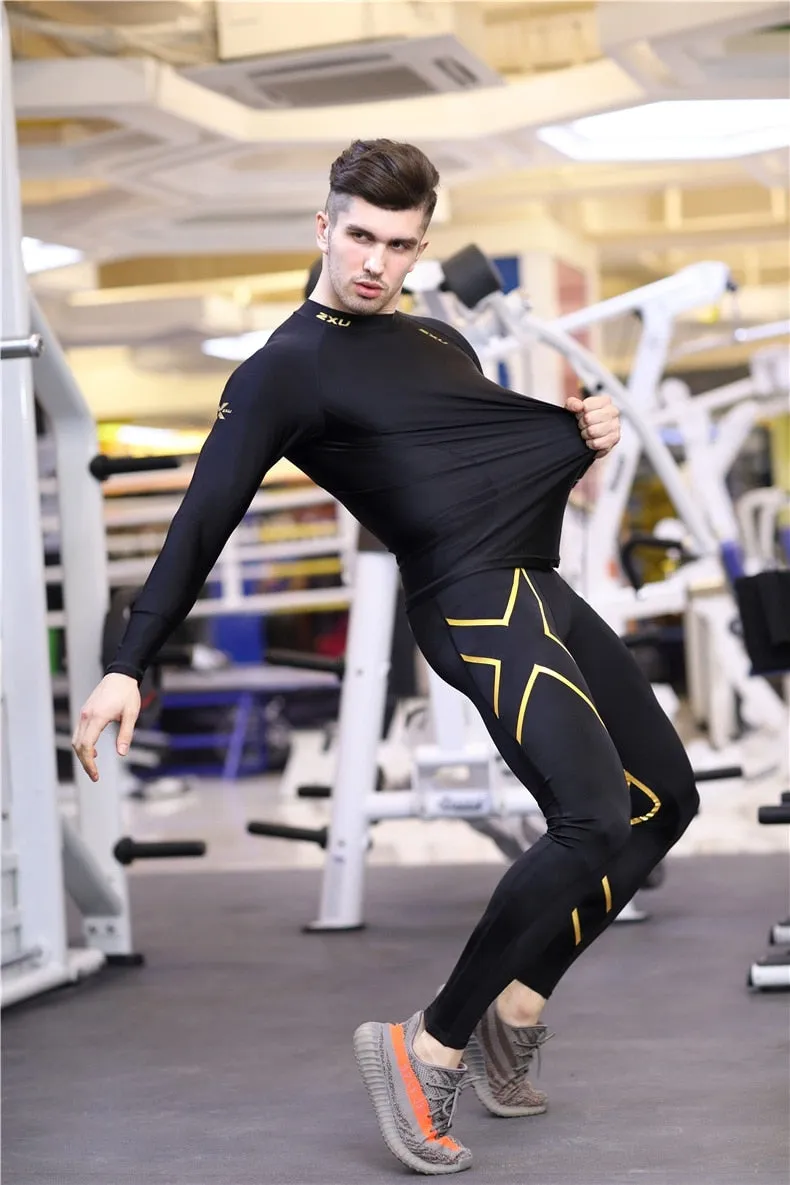 2XU Men's Thermal underwear Sets Running Compression Sport Suits Basketball Tights Clothes Gym Fitness Jogging Sportswe