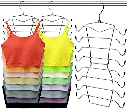 3 Pack Closet-Organizer,8 Tier Tank-Top-Hanger,Closet-Organizers-and-Storage Bar-Hangers-Space-Saving,Apartment Dorm-Room-Essentials-for-College-Students-Girls Organization-and-Storage Camisoles Scarf