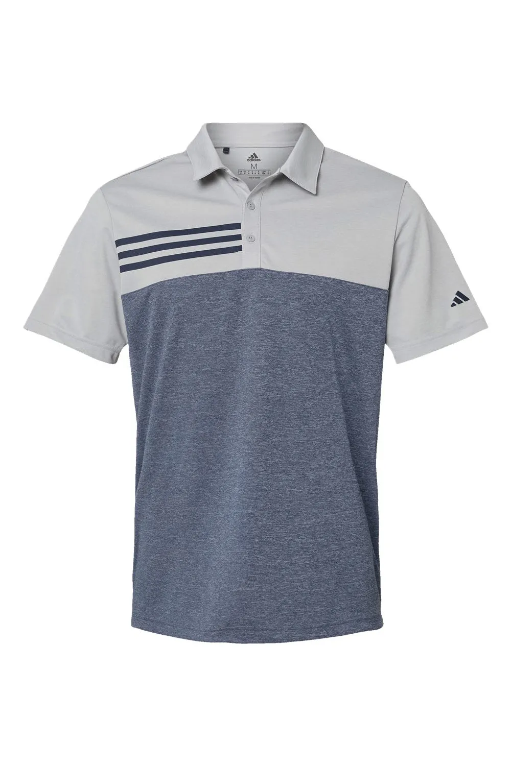 Adidas Mens 3 Stripes Colorblock UPF 50  Short Sleeve Polo Shirt - Heather Grey/Heather Collegiate Navy Blue