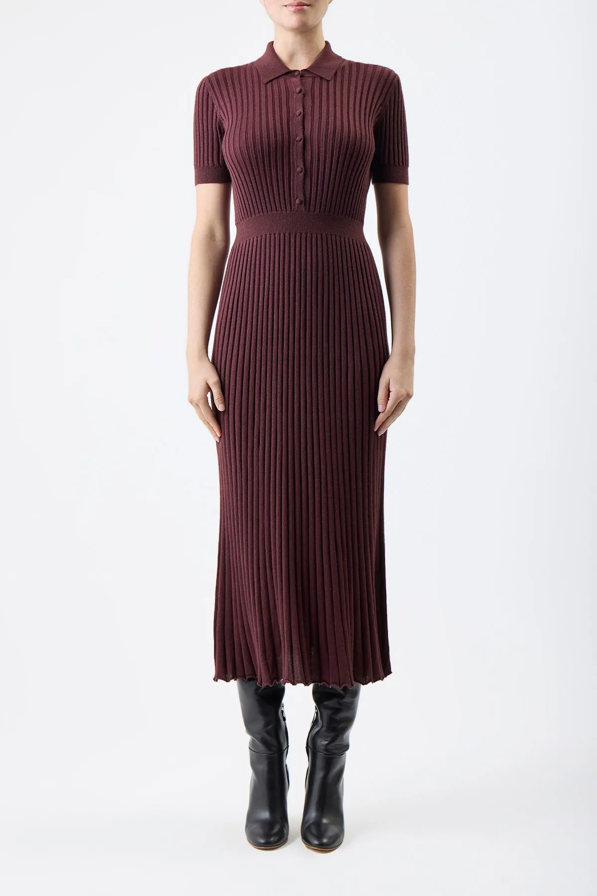 Amor Knit Midi Dress in Deep Bordeaux Cashmere Silk