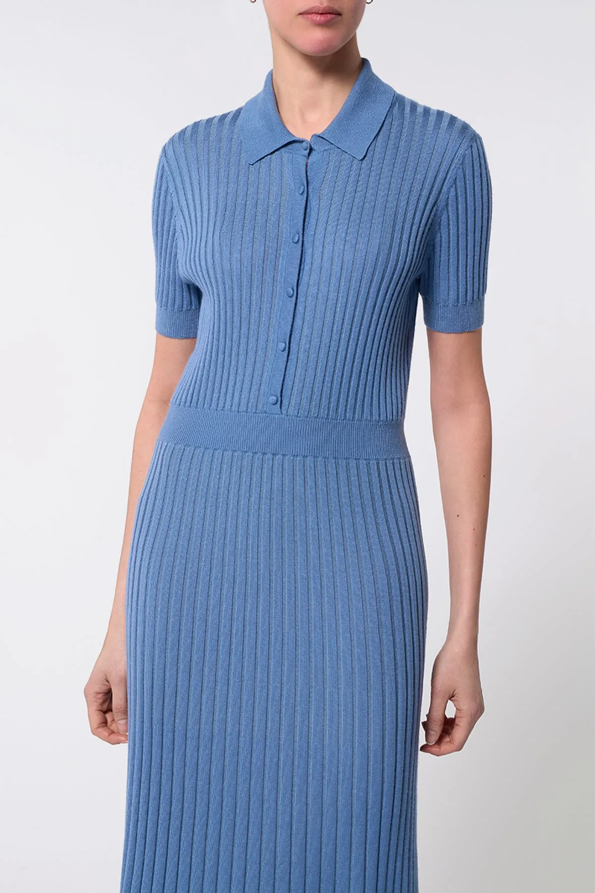 Amor Knit Midi Dress in Light Blue Denim Cashmere Silk