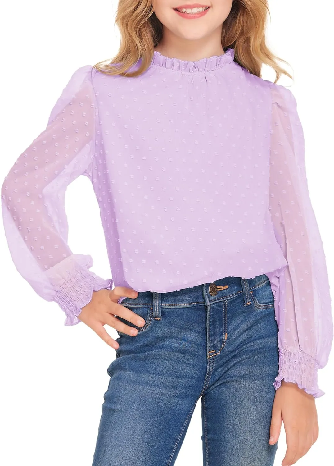 Arshiner Girls Long Sleeve Shirts Chiffon Blouses