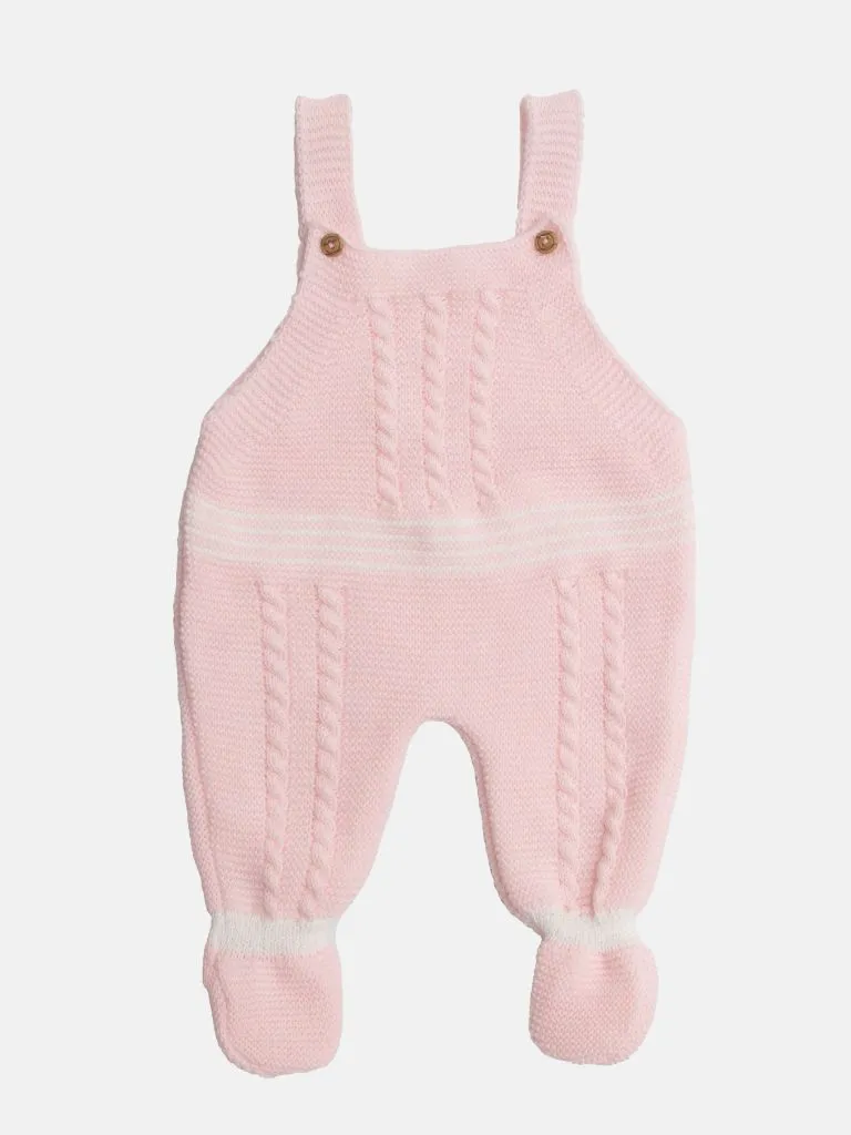 Baby Girl 3-piece Top, Dungaree & Bonnet Cable Knitted Gift Box Set-Pink