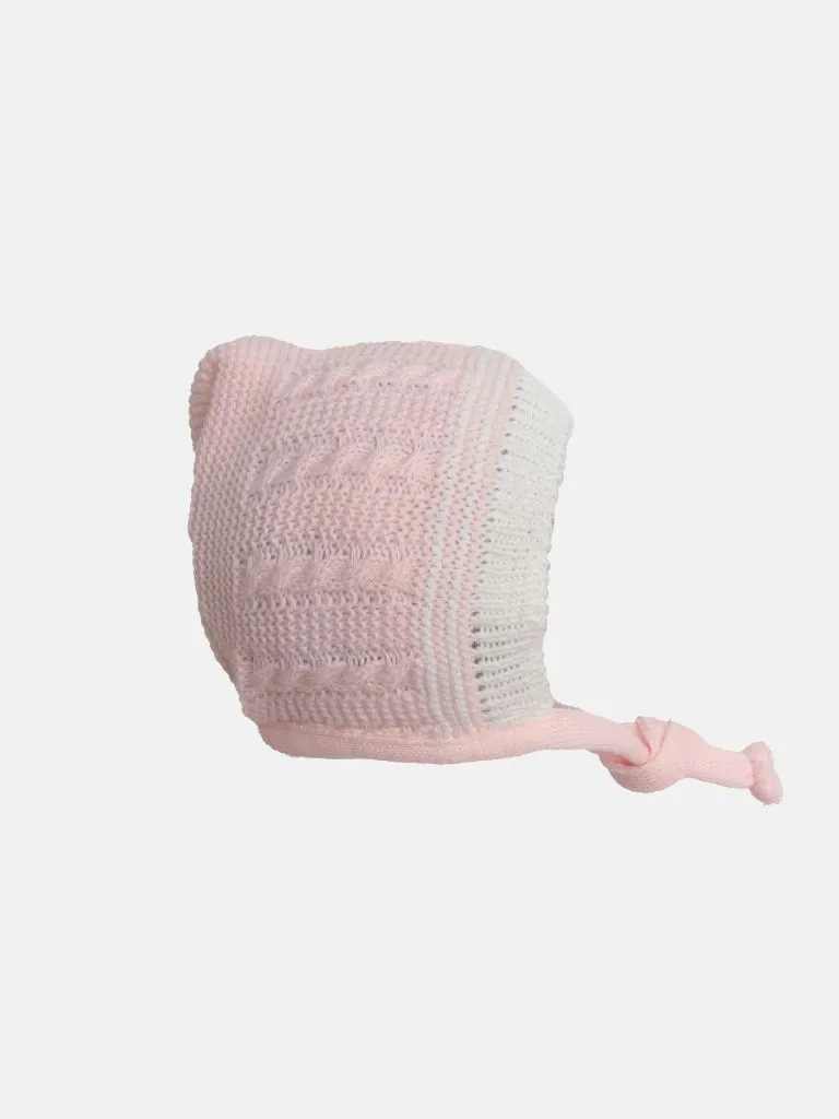 Baby Girl 3-piece Top, Dungaree & Bonnet Cable Knitted Gift Box Set-Pink