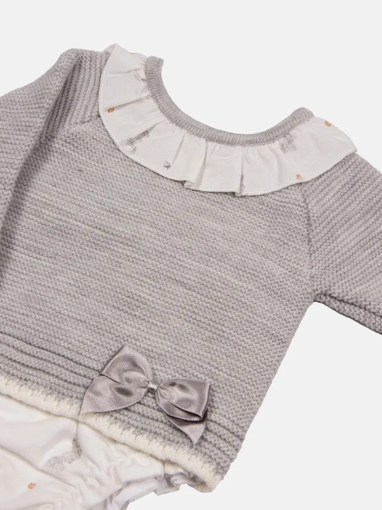 Baby Girl Mara Collection Knitted Set-Grey with Grey Bow