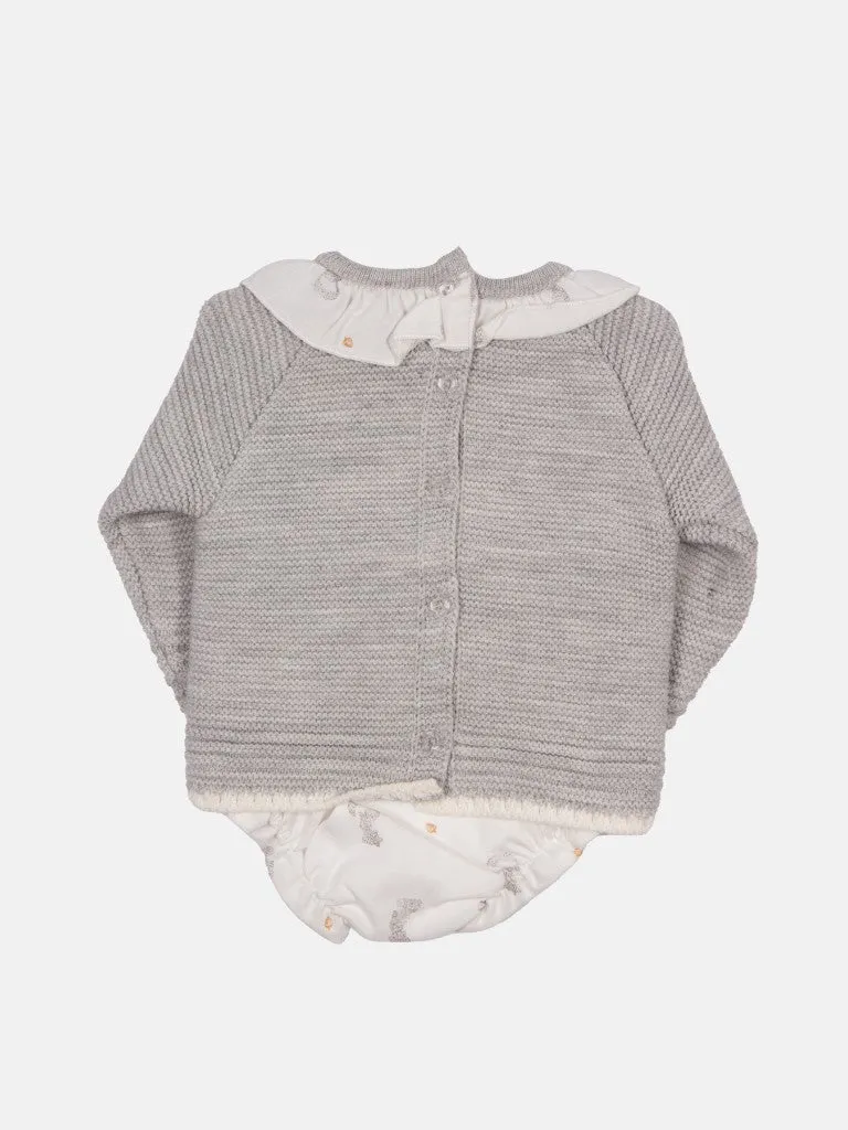 Baby Girl Mara Collection Knitted Set-Grey with Grey Bow