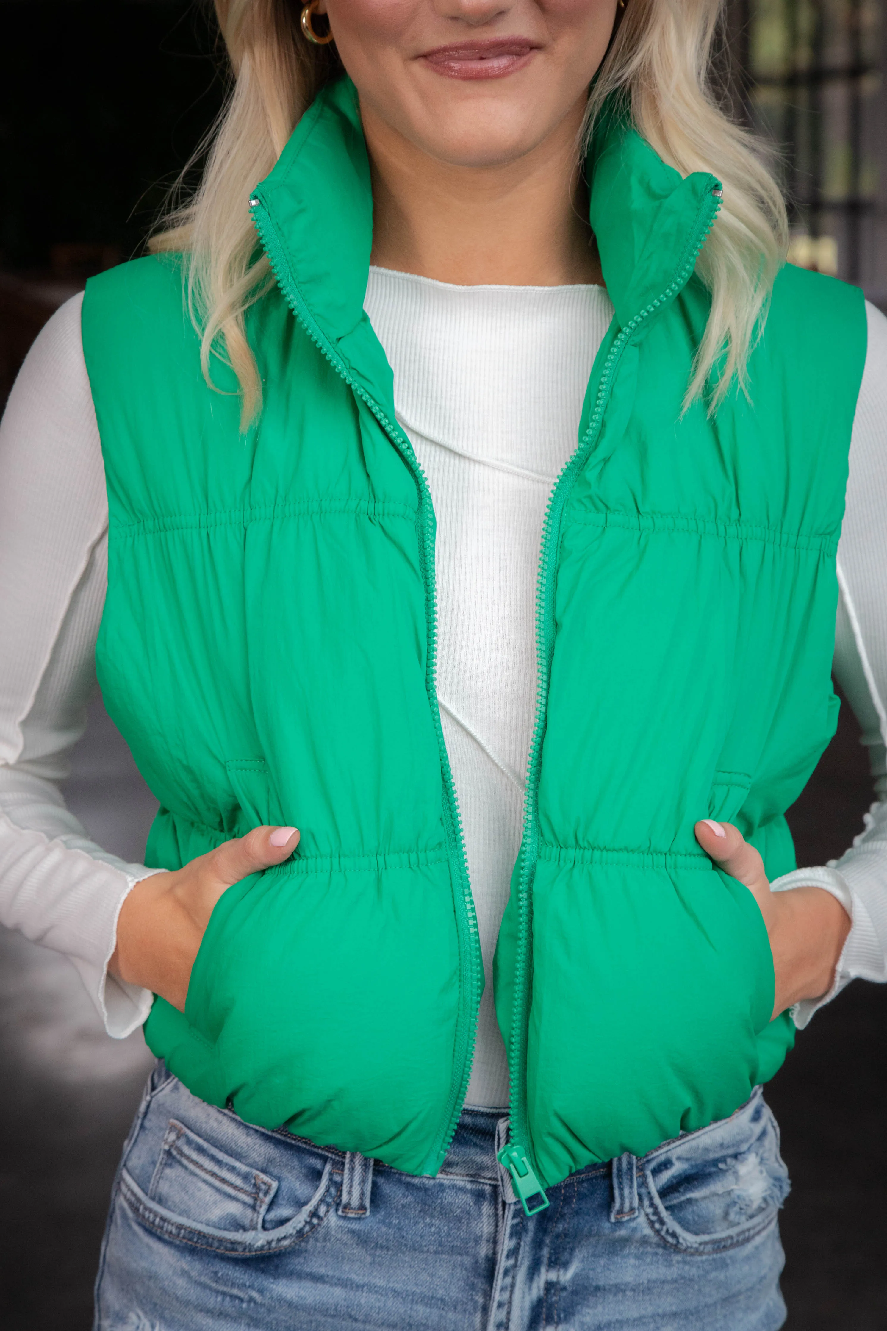 Beth Quilted Puffer Vest, Green