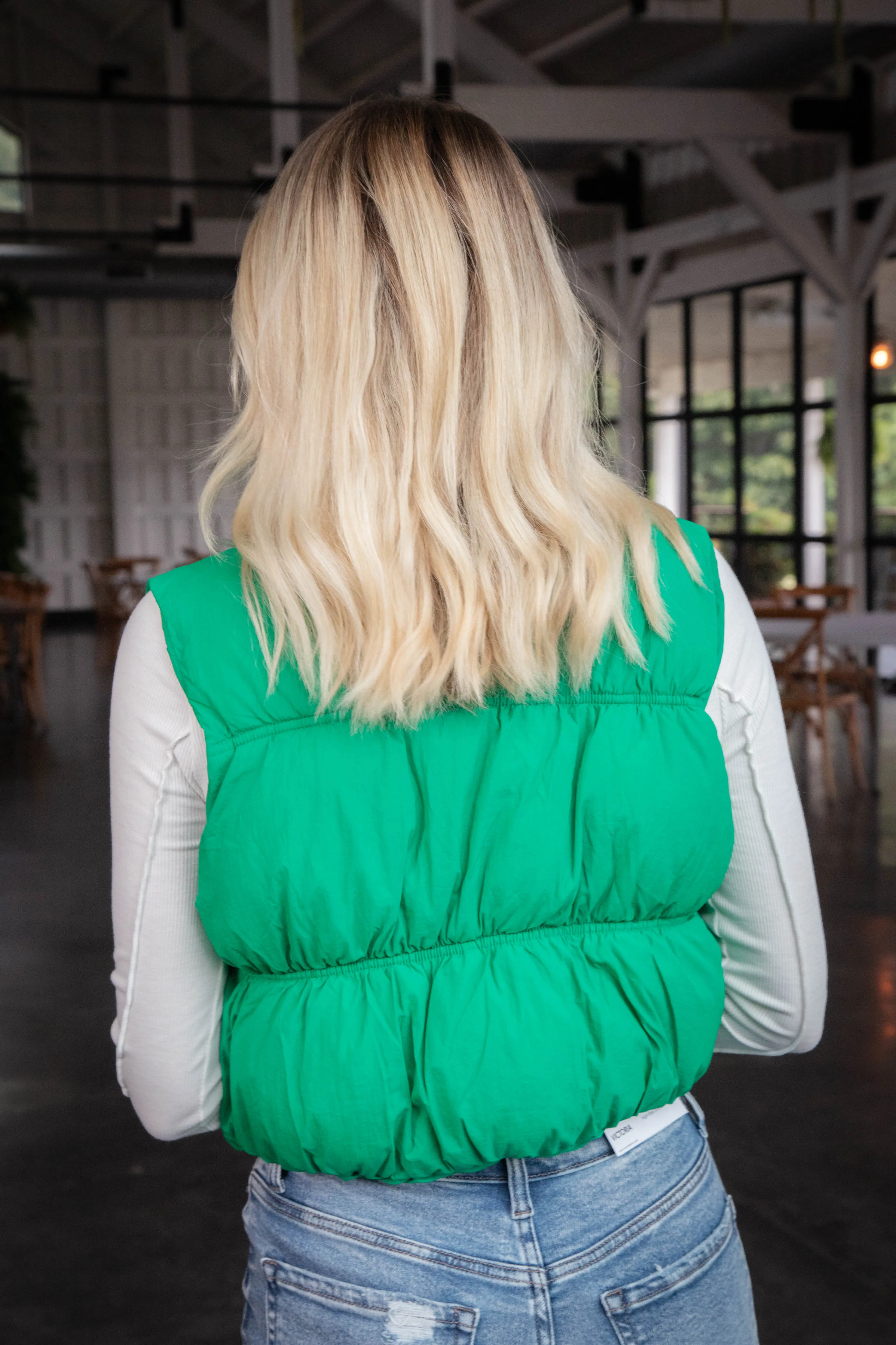 Beth Quilted Puffer Vest, Green