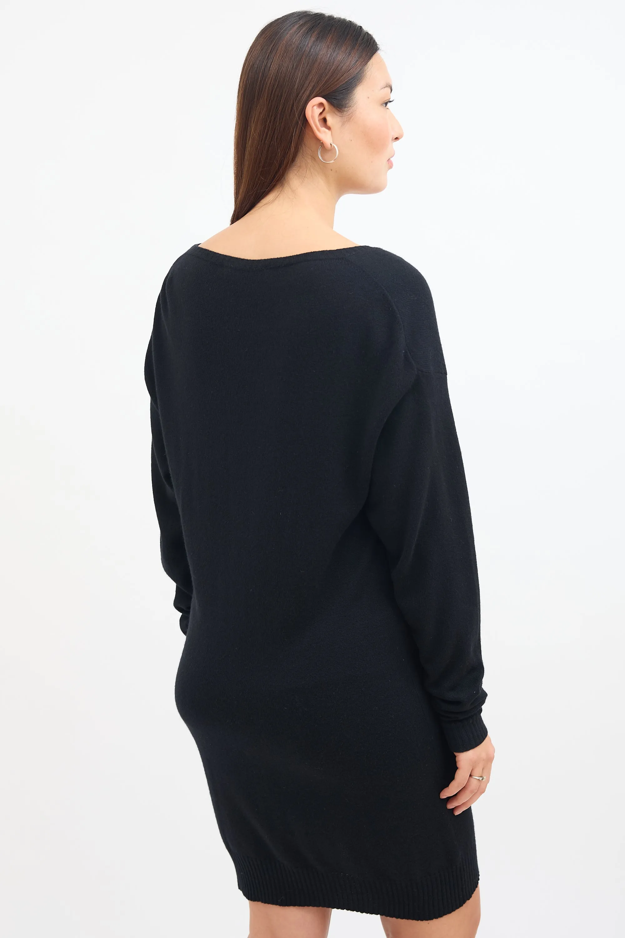 Black Cashmere V-Neck Sweater Dress