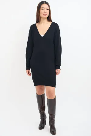 Black Cashmere V-Neck Sweater Dress