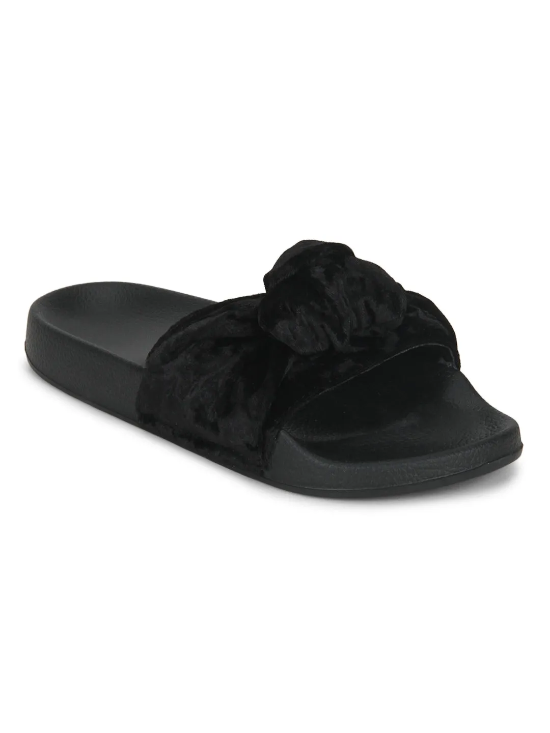 Black Velvet Knot Slip-on Flats