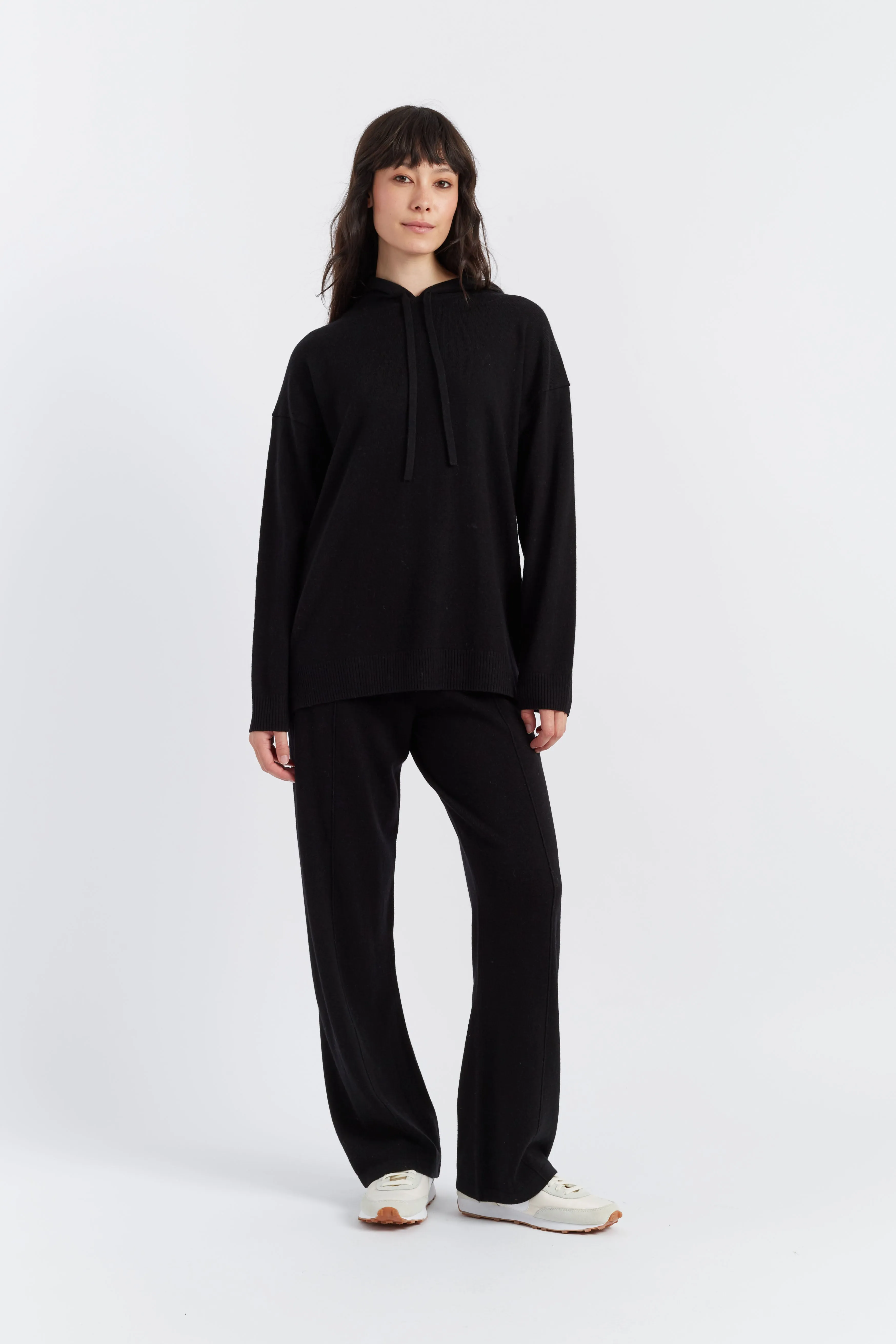 Black Wool-Cashmere Relaxed Hoodie