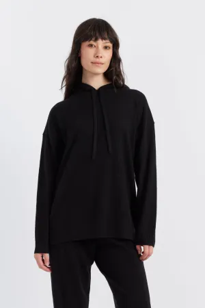 Black Wool-Cashmere Relaxed Hoodie