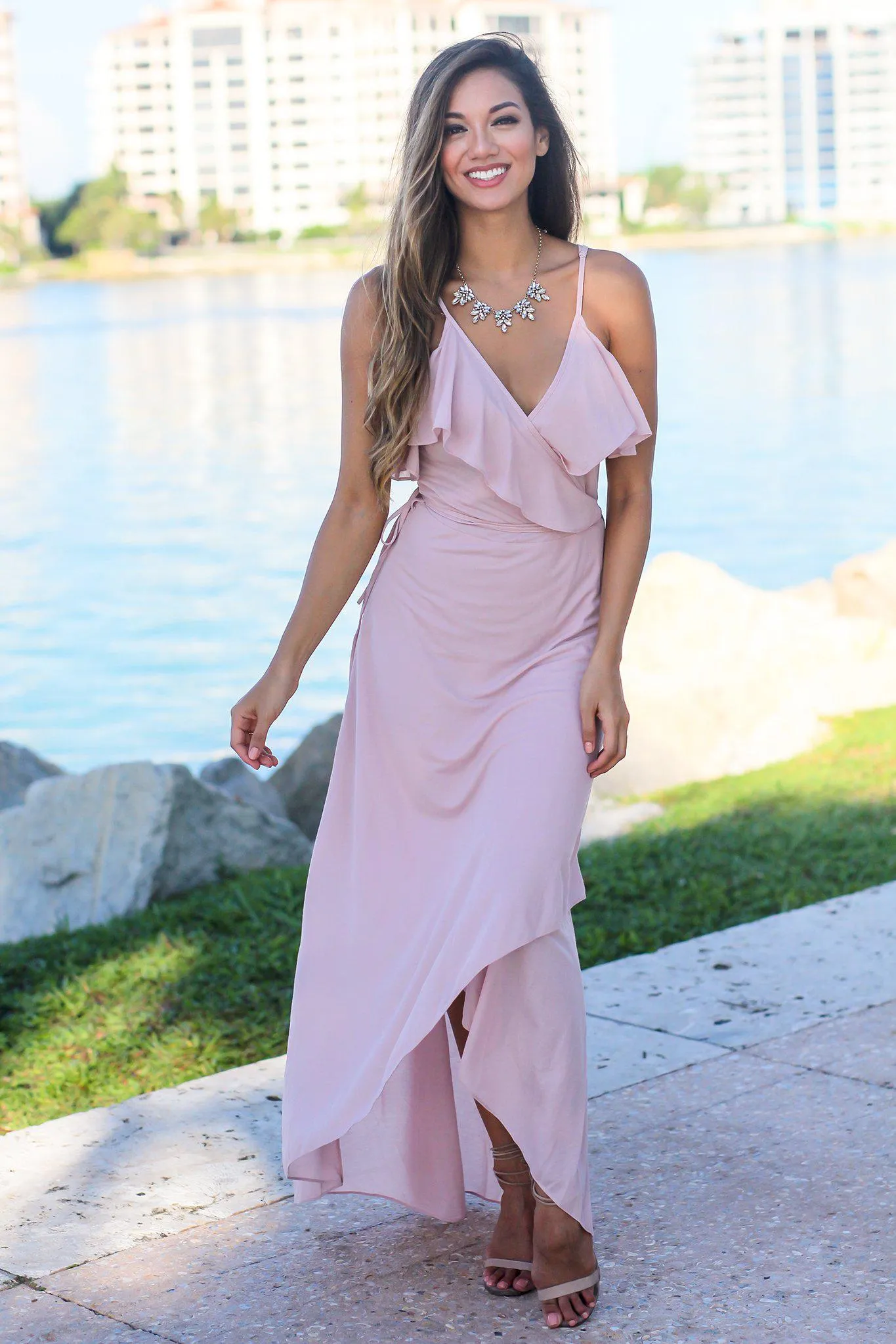 Blush High Low Dress with Ruffle Detail