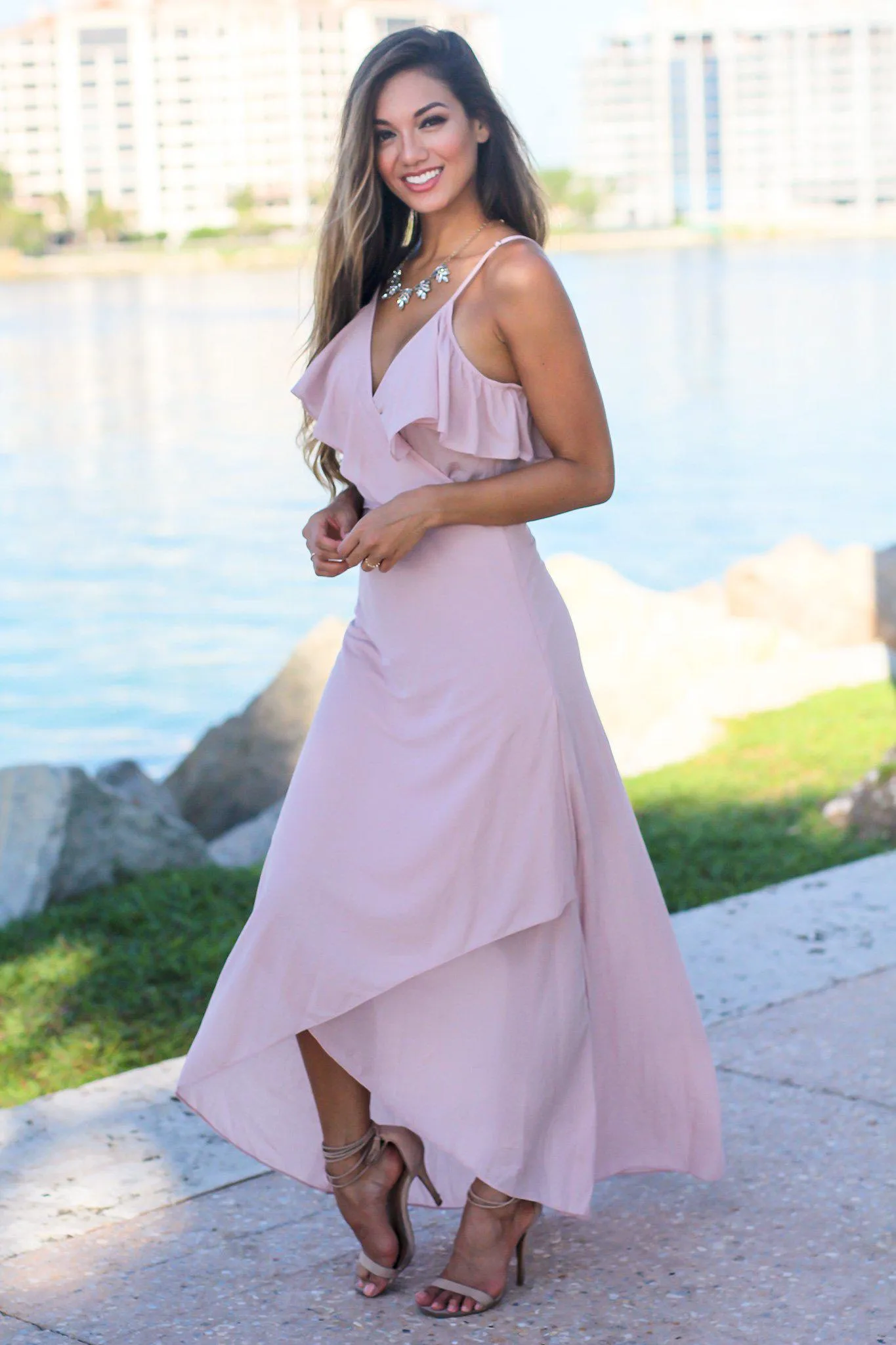 Blush High Low Dress with Ruffle Detail