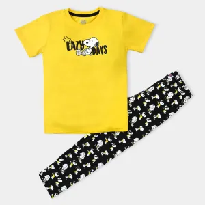 Boys Jersey Knitted Nightwear Lazy Days | Yellow