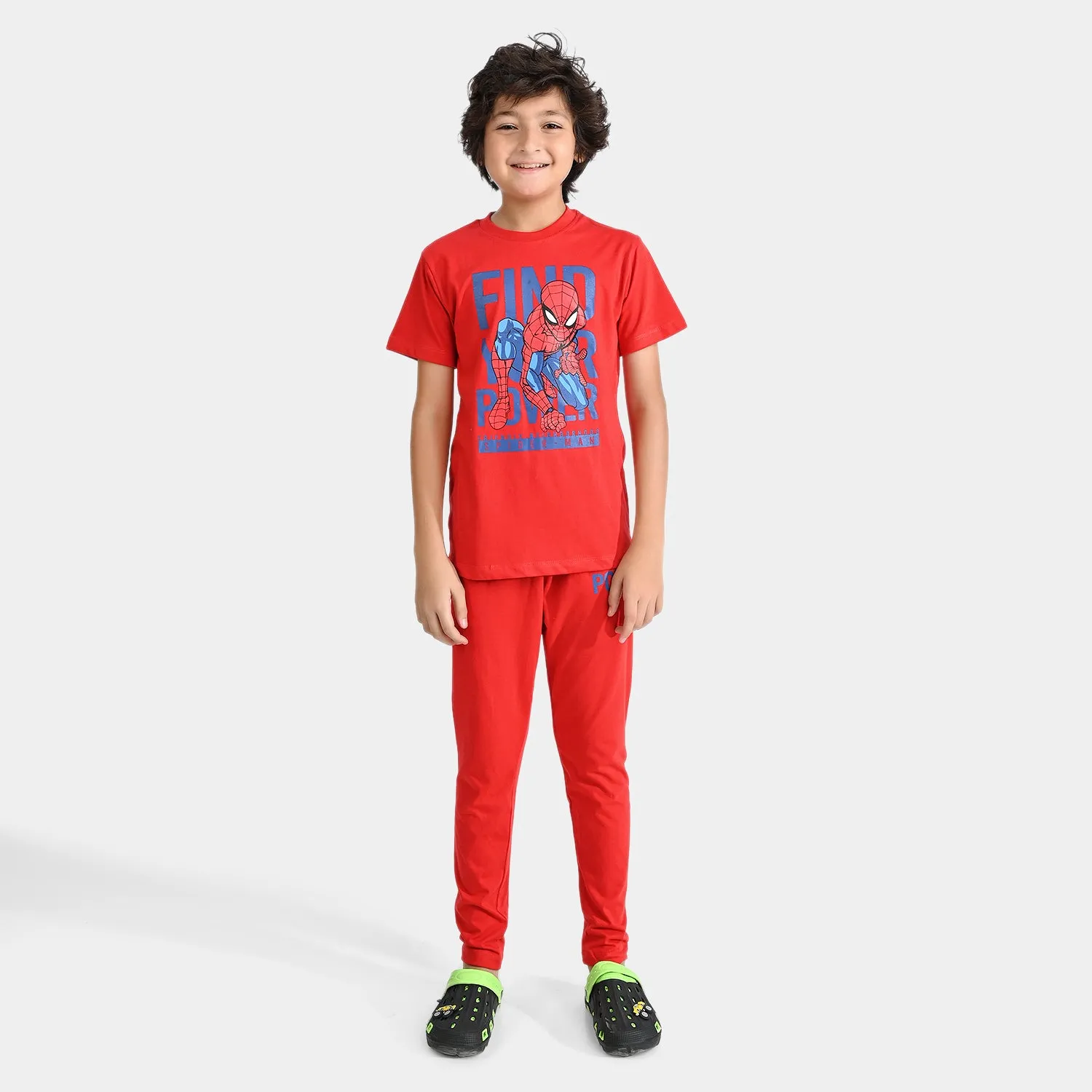 Boys Poly Cotton Jersey Knitted NightWear-HR Red