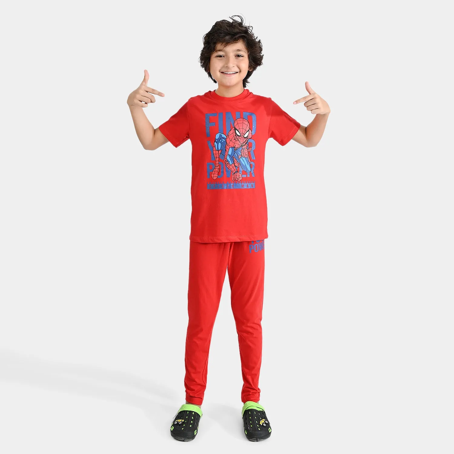 Boys Poly Cotton Jersey Knitted NightWear-HR Red