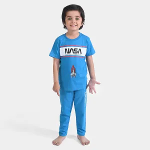 Boys Poly Cotton Jersey Knitted Nightwear Suit -Indigo