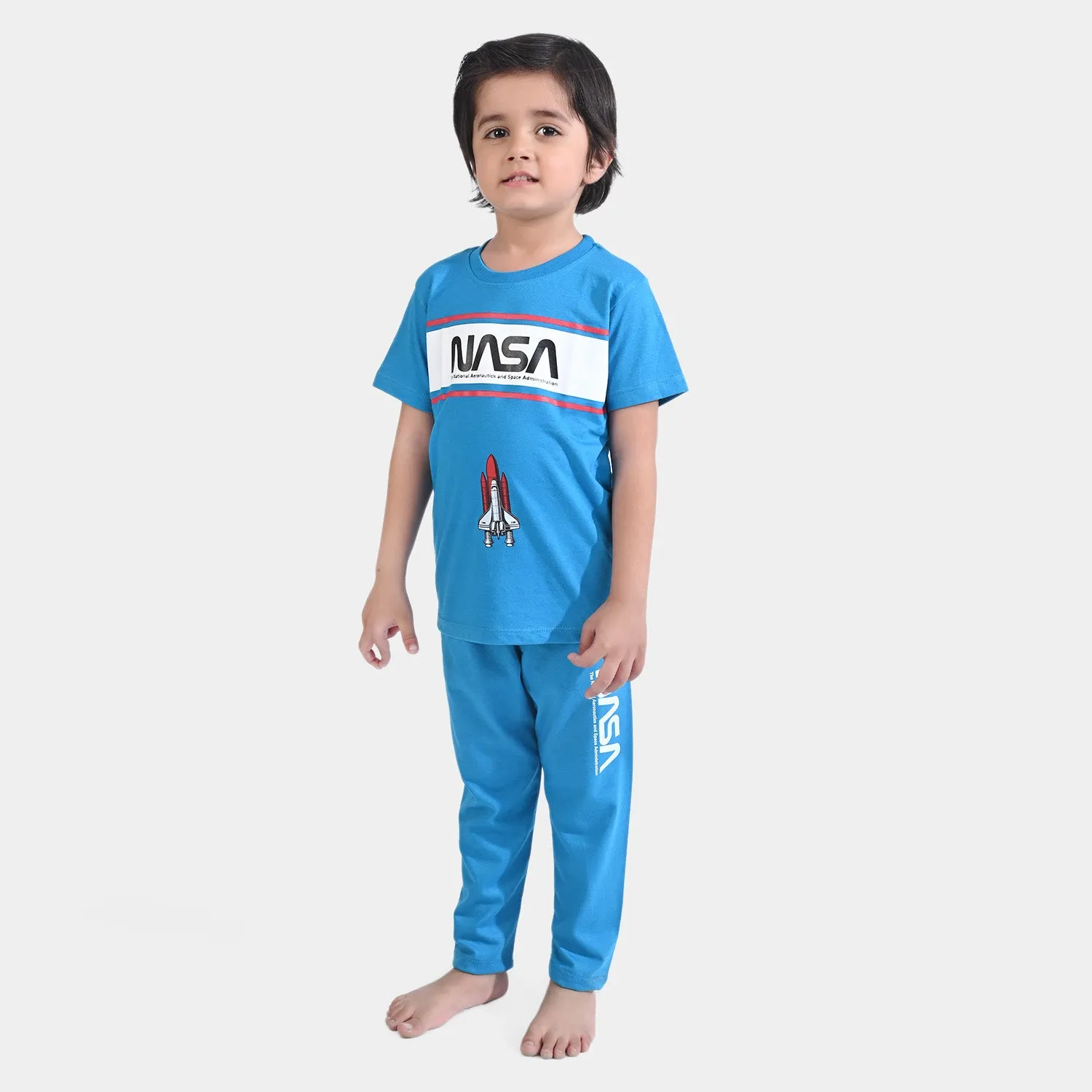 Boys Poly Cotton Jersey Knitted Nightwear Suit -Indigo