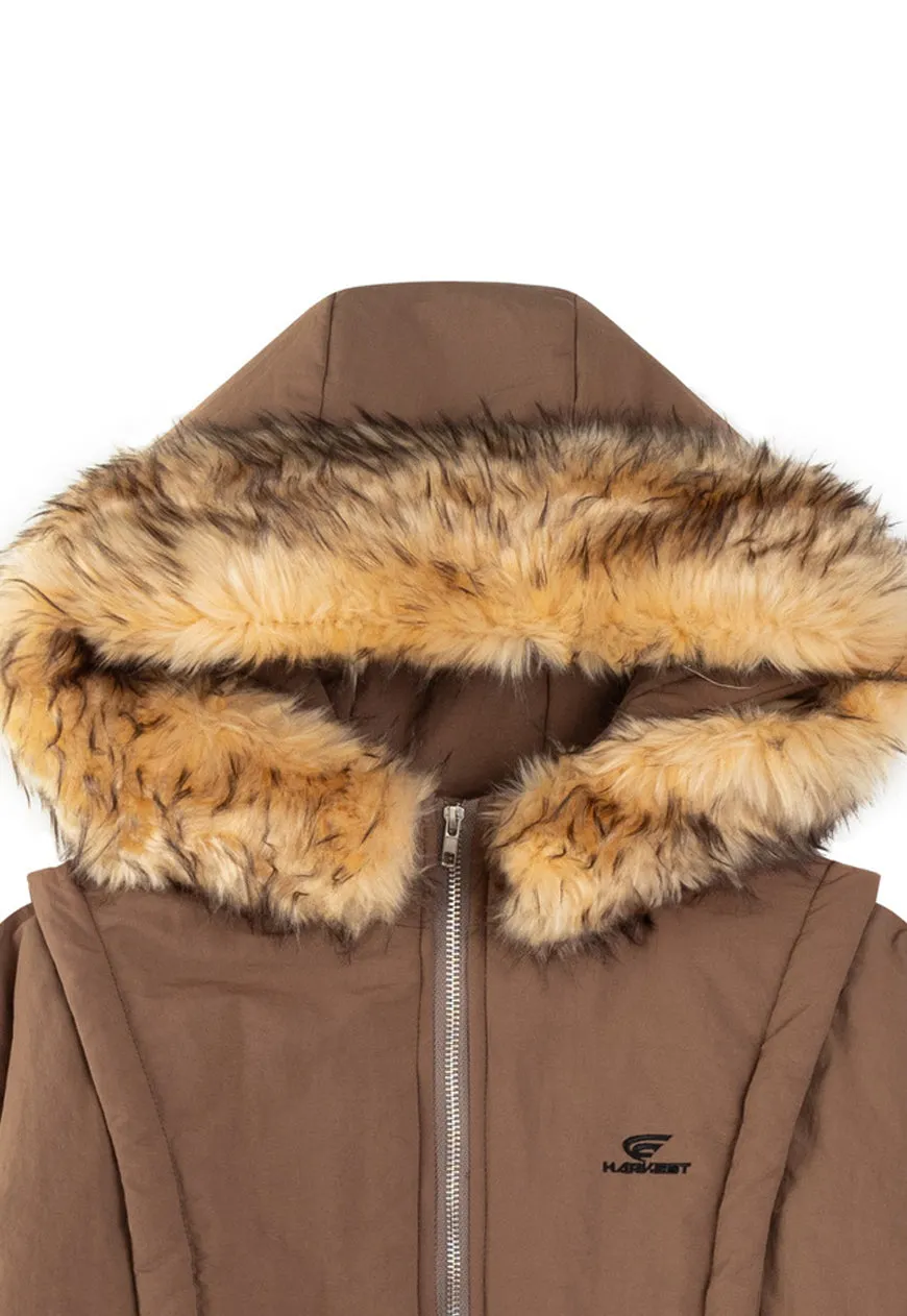 Brown parka jacket faux fur collar bomber shaggy puffer