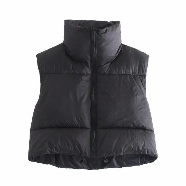 Casual Woman Short Puffer Vest Warm Double-Side Outwear