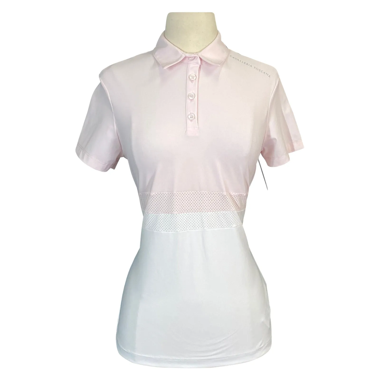 Cavalleria Toscana Perforated Stripe Polo in Pink/White - Women's XS