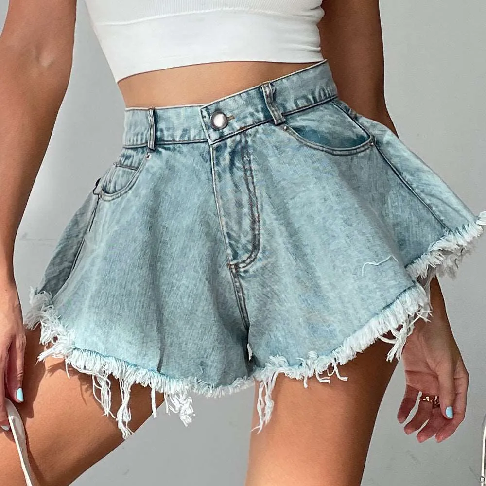 Chic Charm: High Waist Tassel Denim Shorts