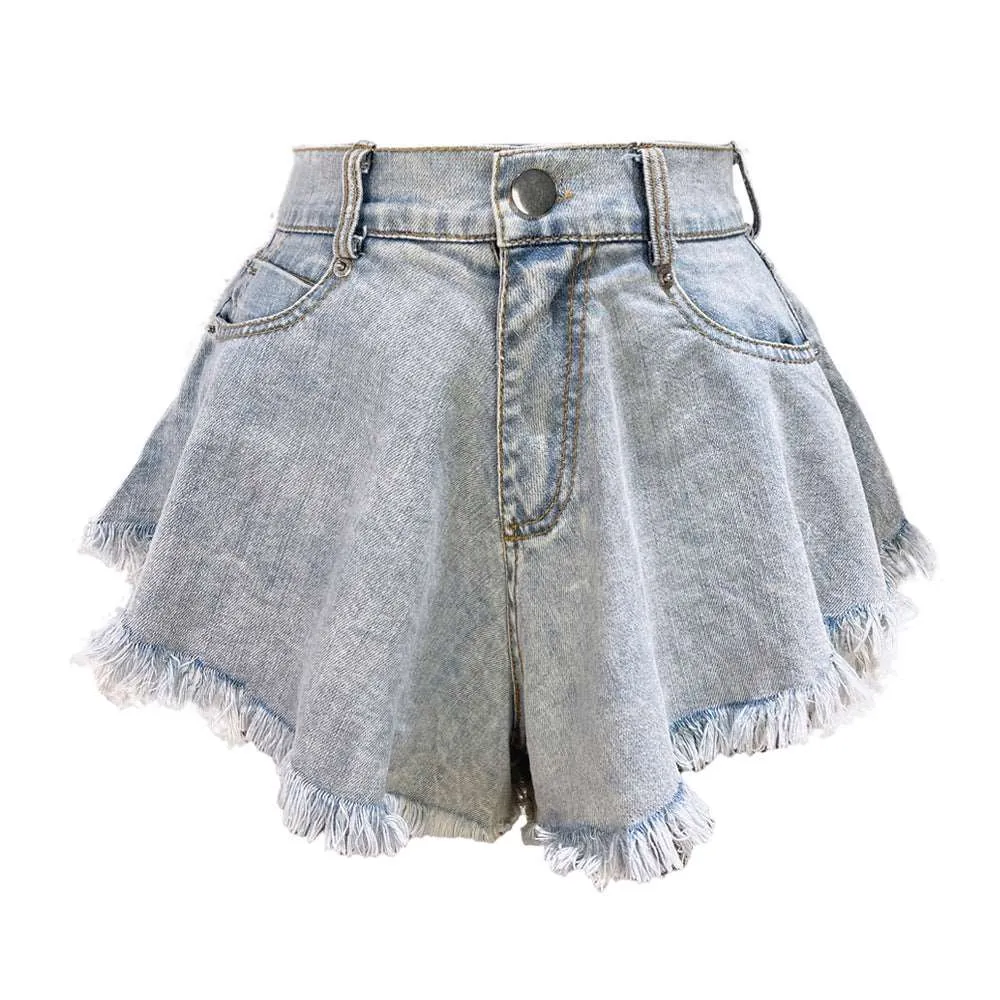 Chic Charm: High Waist Tassel Denim Shorts