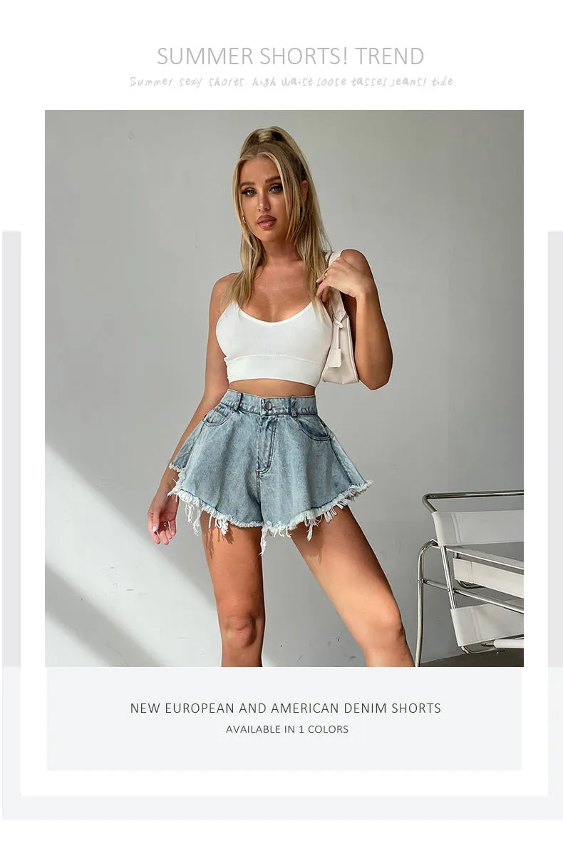 Chic Charm: High Waist Tassel Denim Shorts