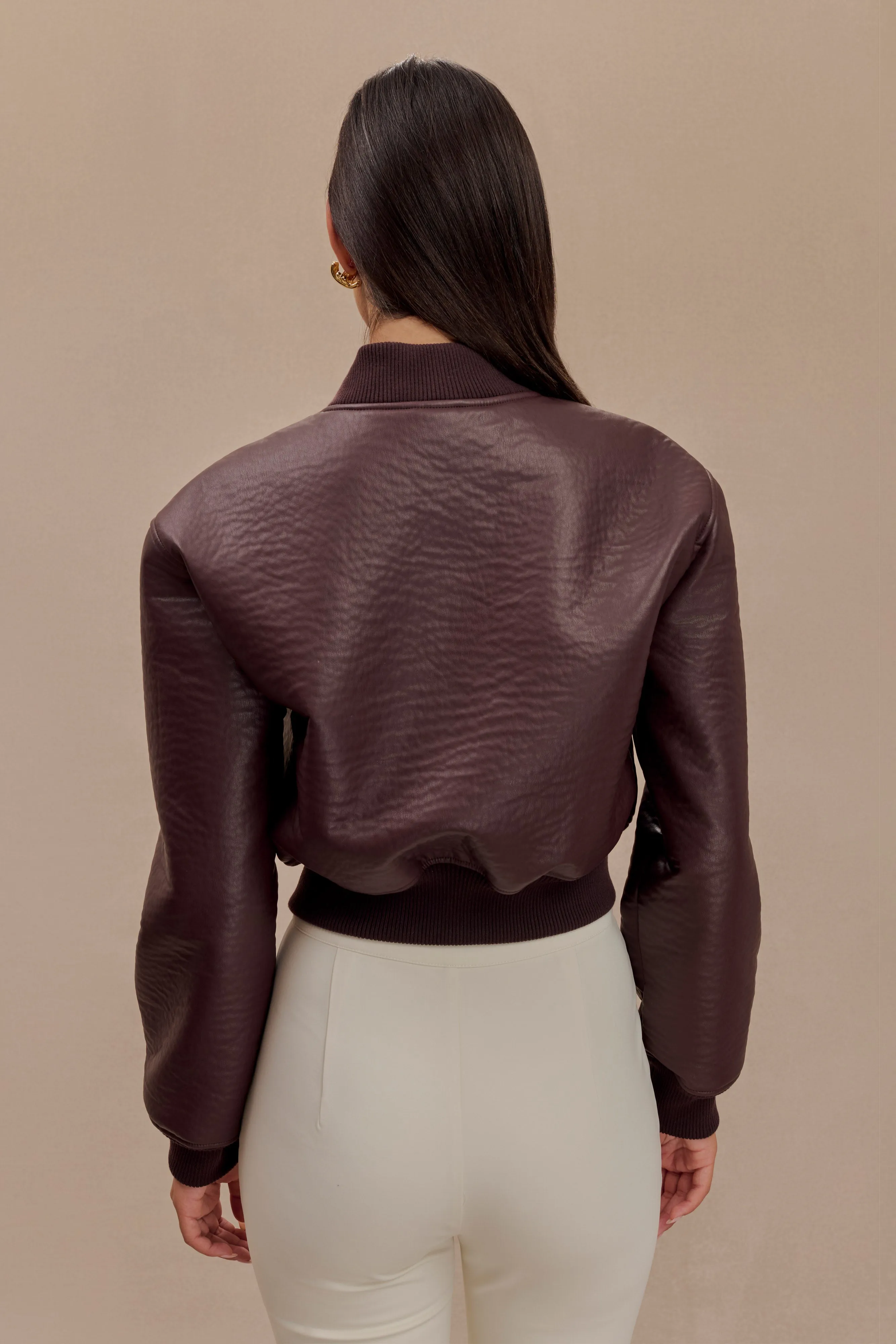 Codi Faux Leather Bomber Jacket - Merlot