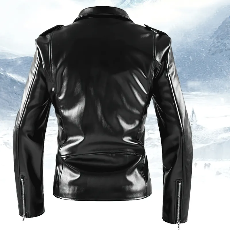 Cool Black Faux Leather Jackets / Zipper Long Sleeves Biker Jacket for Men