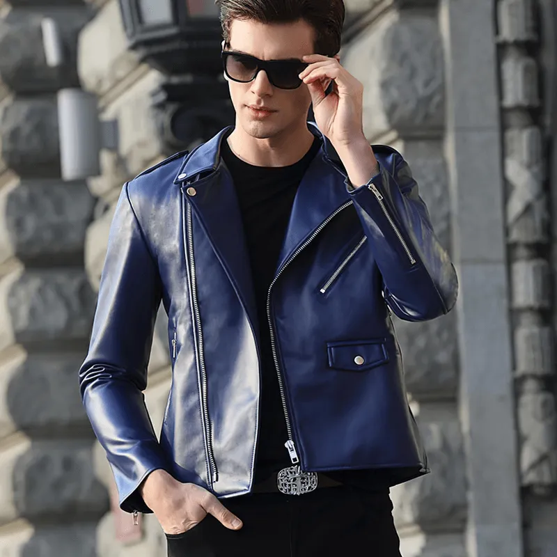 Cool Black Faux Leather Jackets / Zipper Long Sleeves Biker Jacket for Men