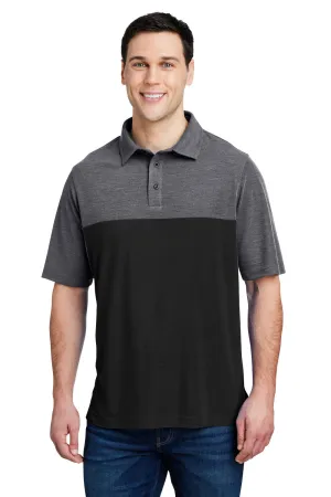 Core 365 Mens Fusion ChromaSoft Performance Moisture Wicking Colorblock Short Sleeve Polo Shirt - Black/Heather Carbon Grey