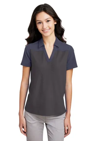 Core 365 Womens Fusion ChromaSoft Performance Moisture Wicking Colorblock Short Sleeve Polo Shirt - Carbon Grey/Heather Classic Navy Blue