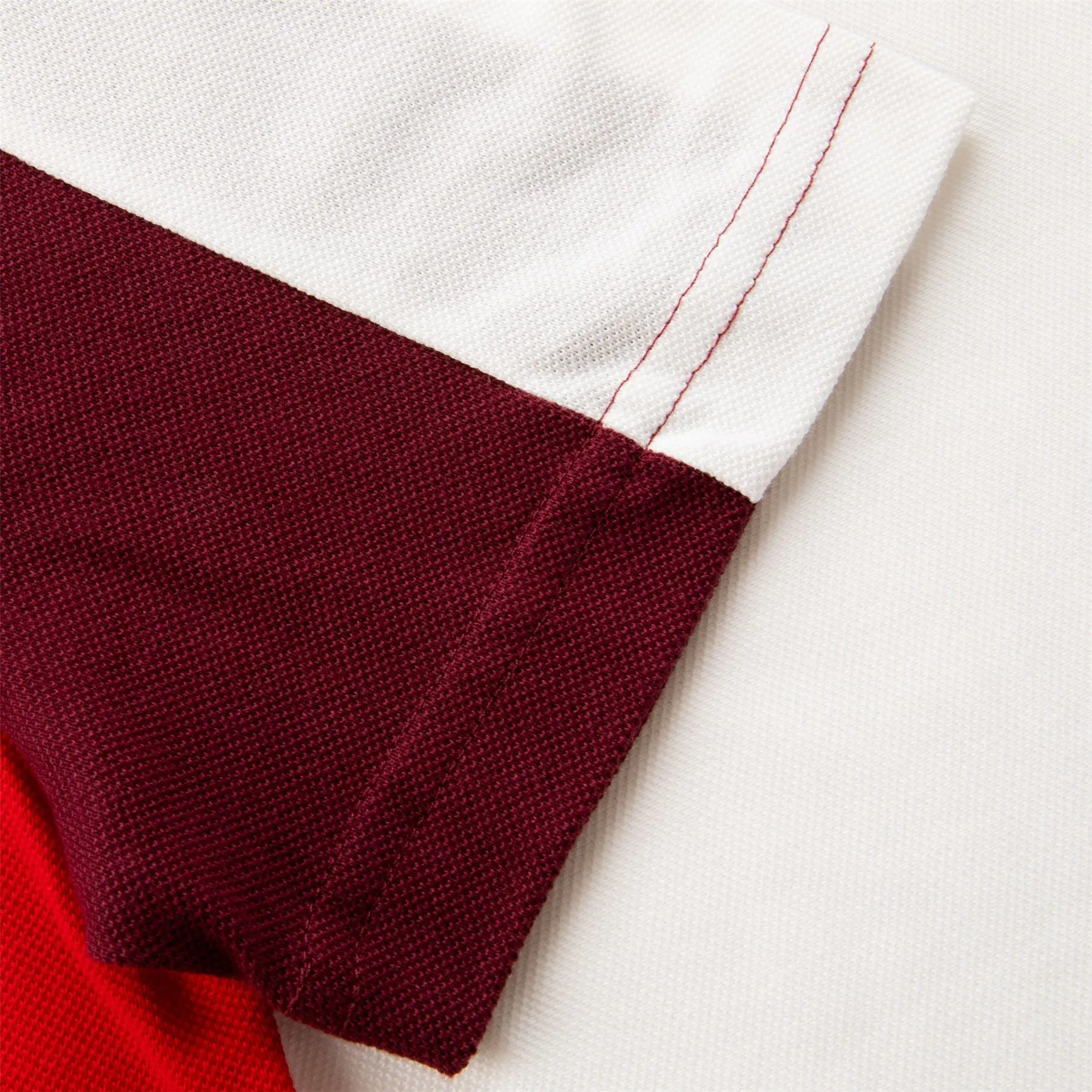 Cotton Pique Colorblock Polo White/Bordeaux/Red - SS24