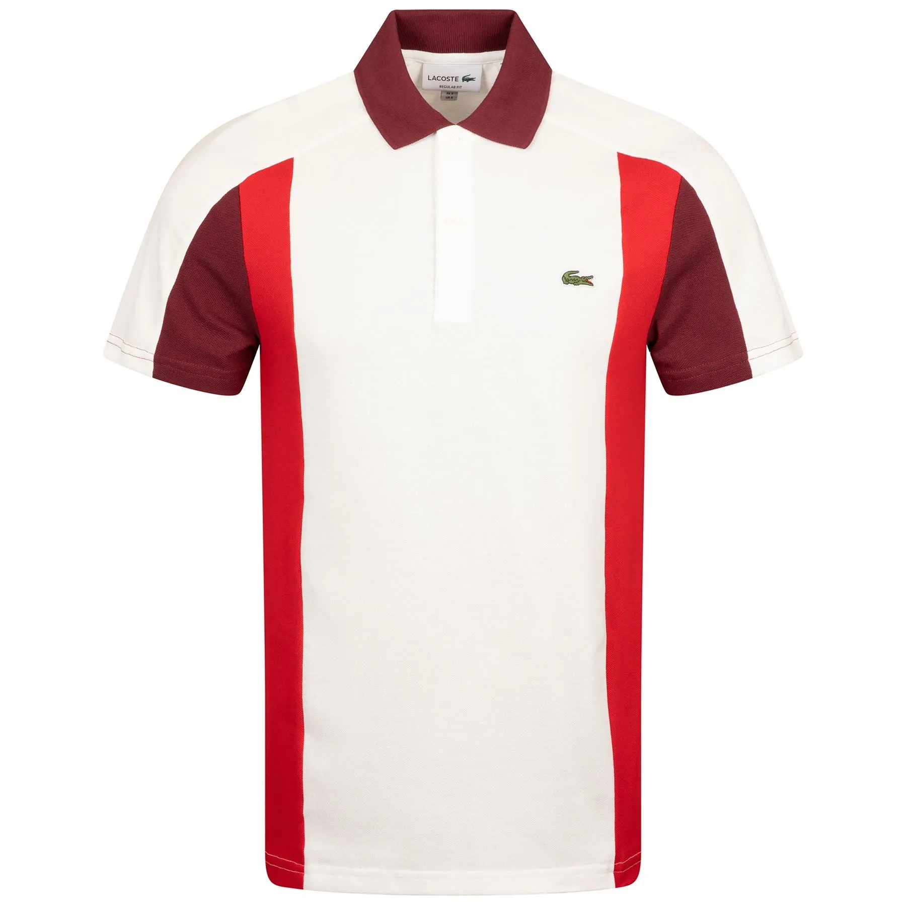 Cotton Pique Colorblock Polo White/Bordeaux/Red - SS24