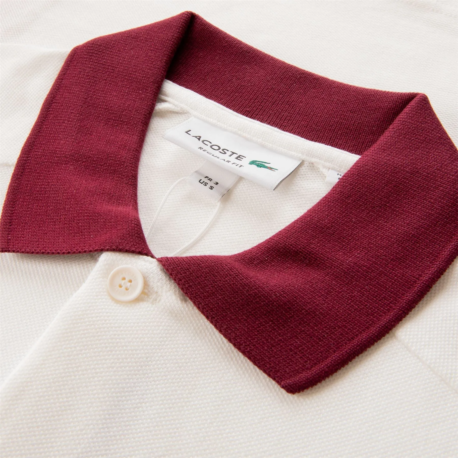 Cotton Pique Colorblock Polo White/Bordeaux/Red - SS24