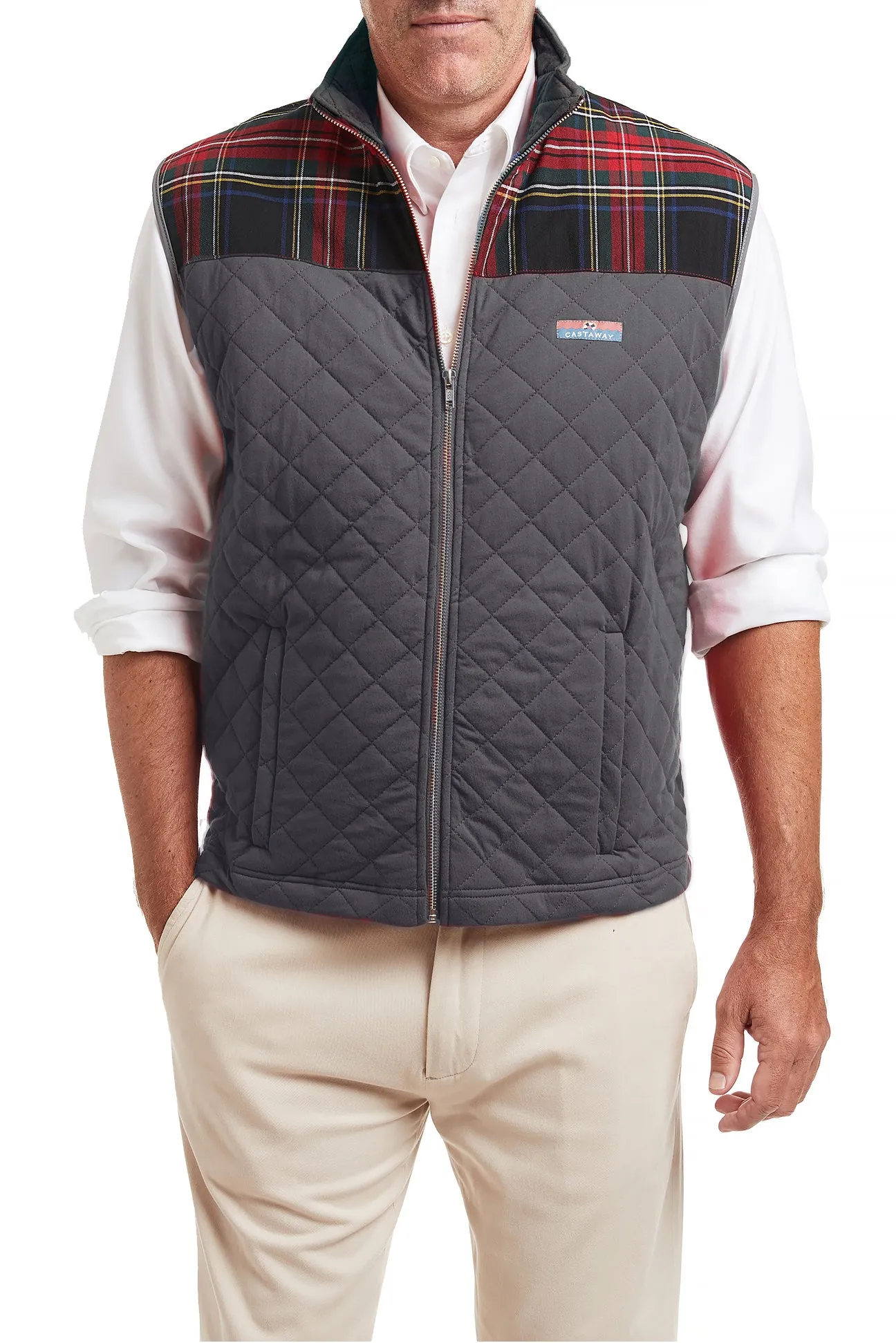 Cross Rip Quilted Vest Charcoal with Black Stewart Trim