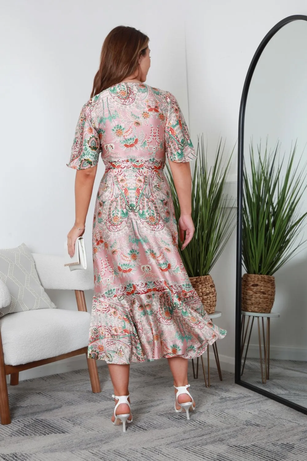 Double Second Frill Hem Printed Wrap Dress