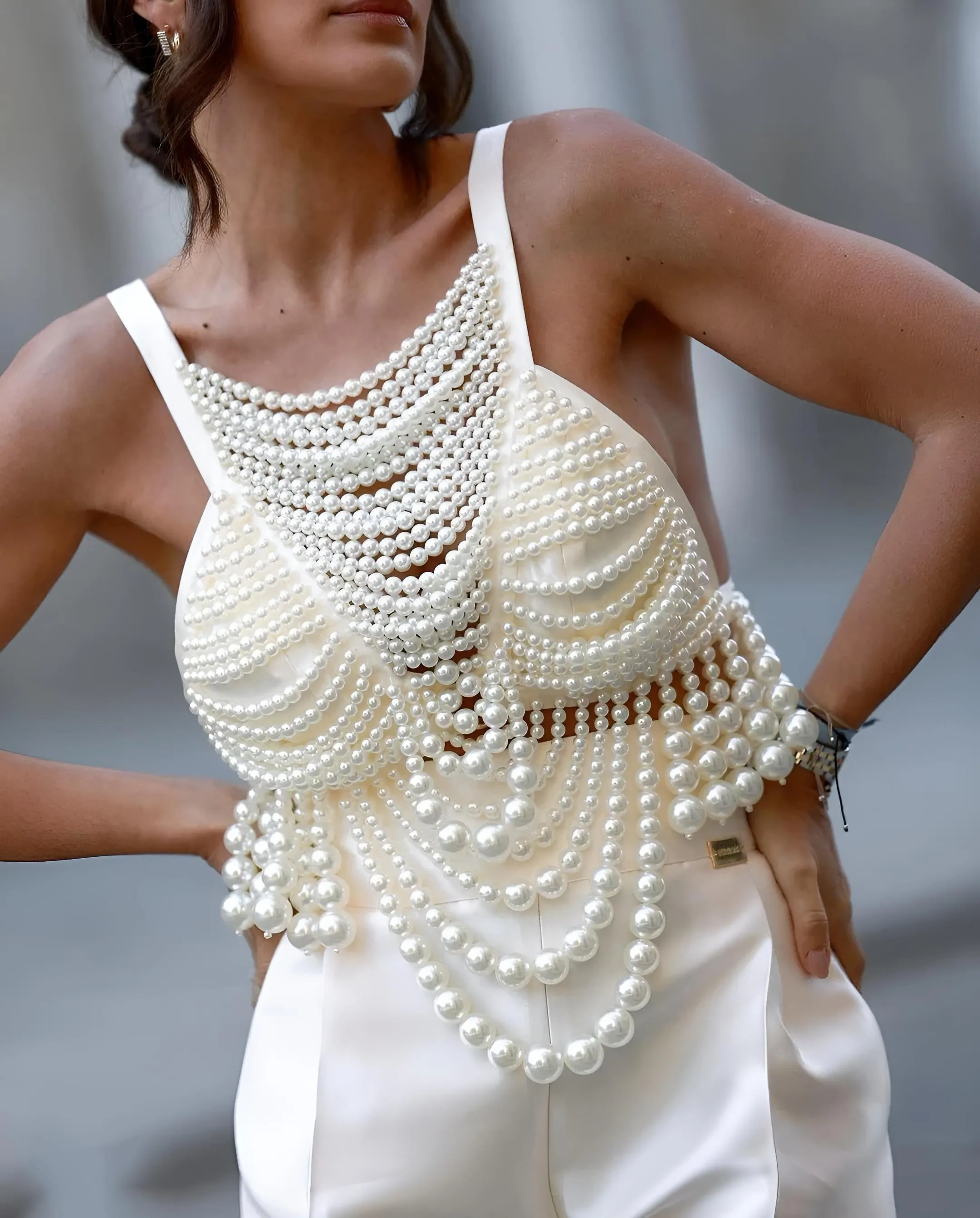 Fashion Women's Pearl Beaded Top Pearl Bra Top Ladies Party Female Elegant Beaded Vest Tops