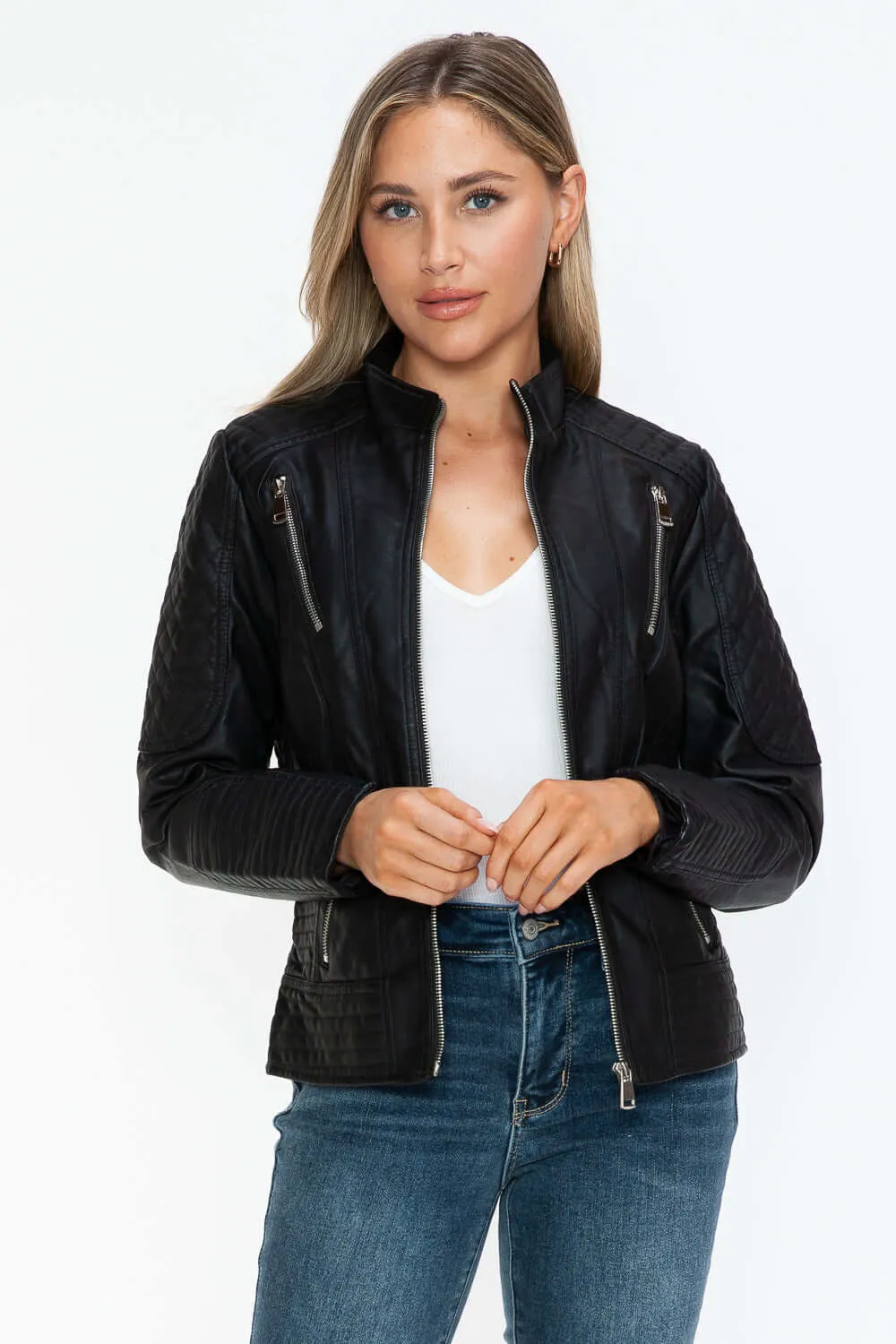 Faux Leather Zip Up Jacket