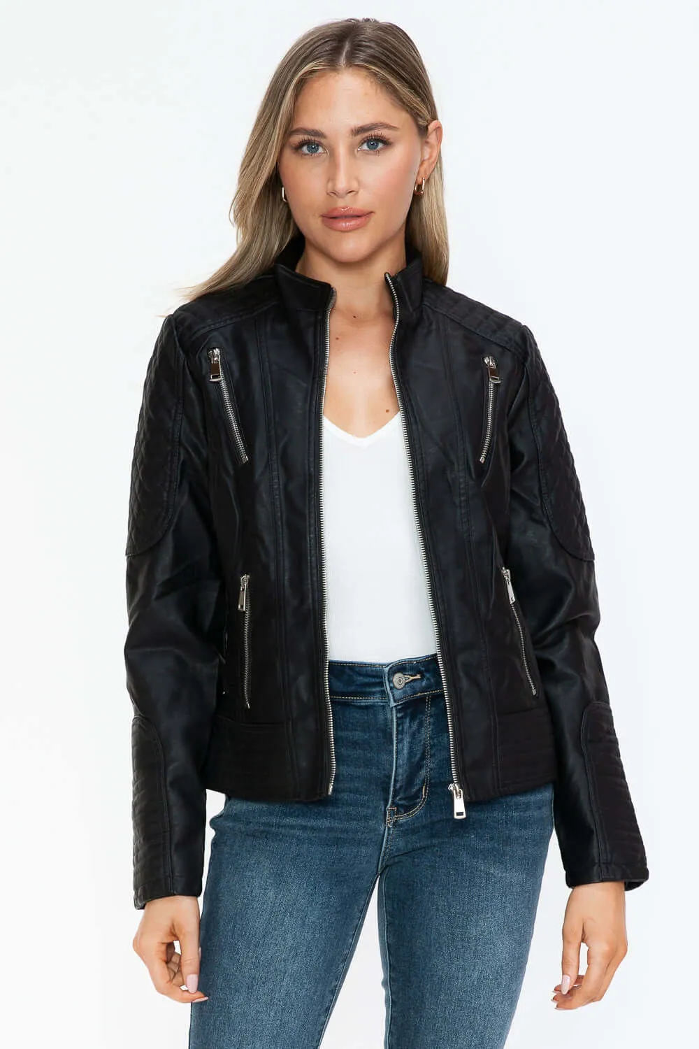 Faux Leather Zip Up Jacket