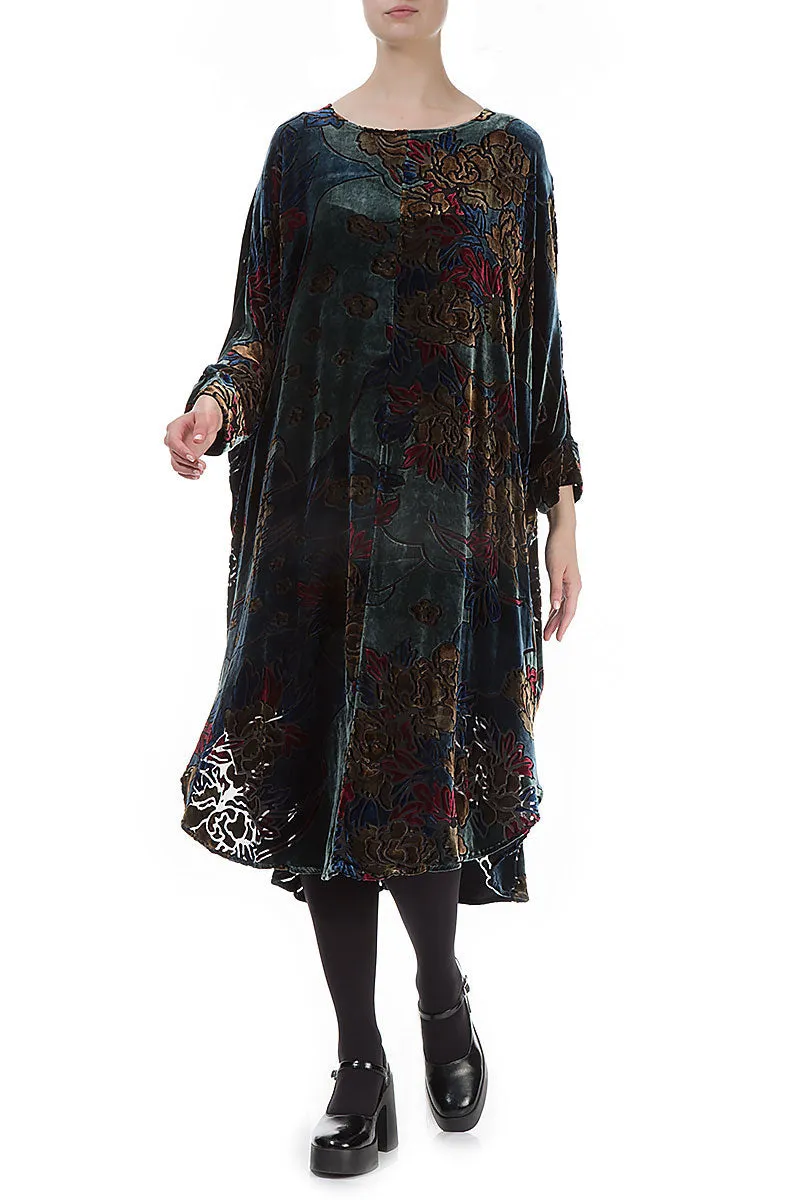 Floral Devoré Wide Silk Velvet Dress