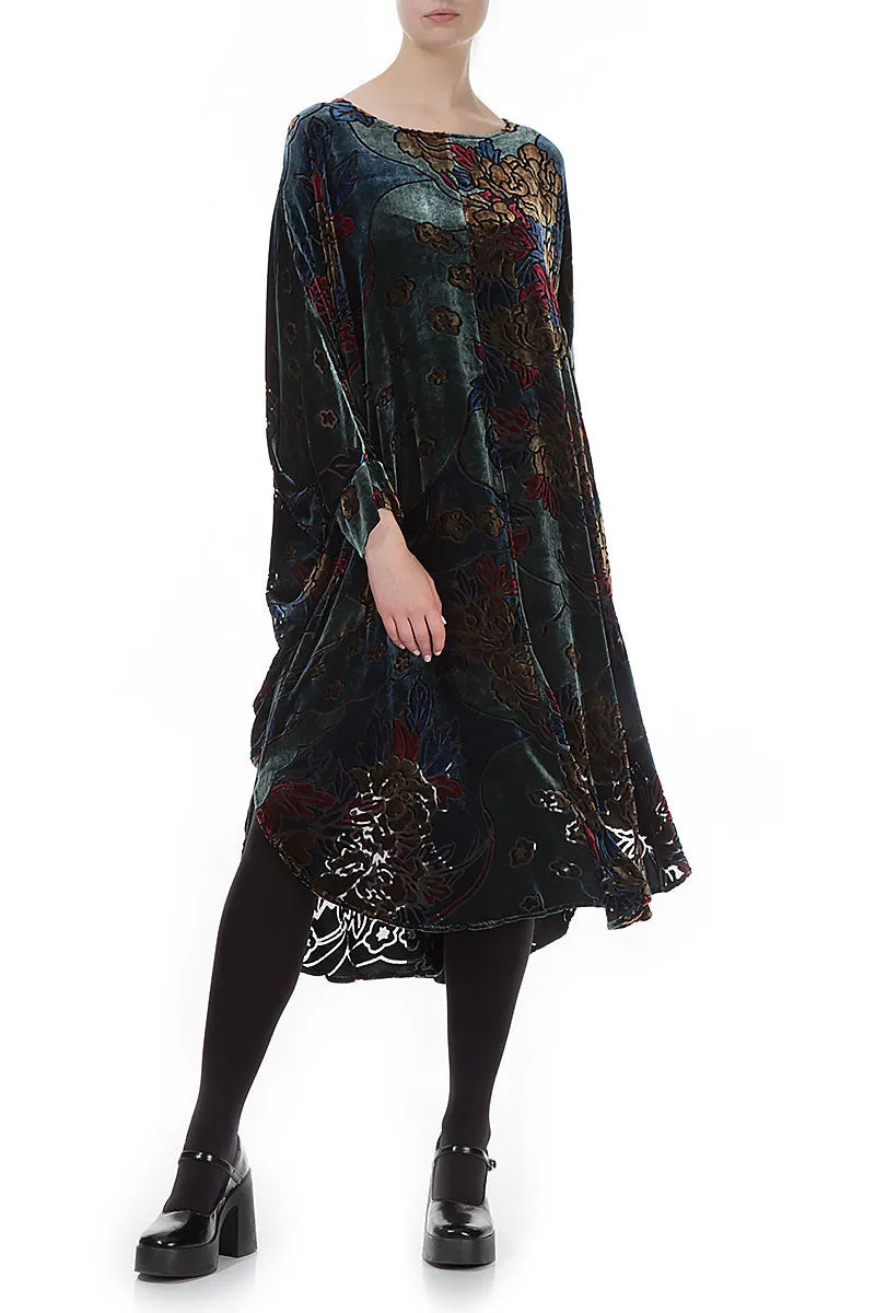 Floral Devoré Wide Silk Velvet Dress