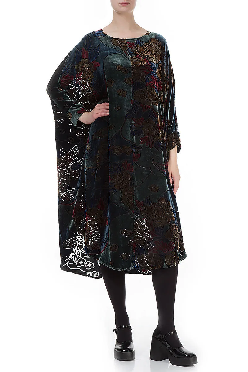 Floral Devoré Wide Silk Velvet Dress