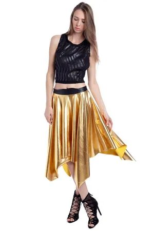 Golden pleated midi skirt in metallic