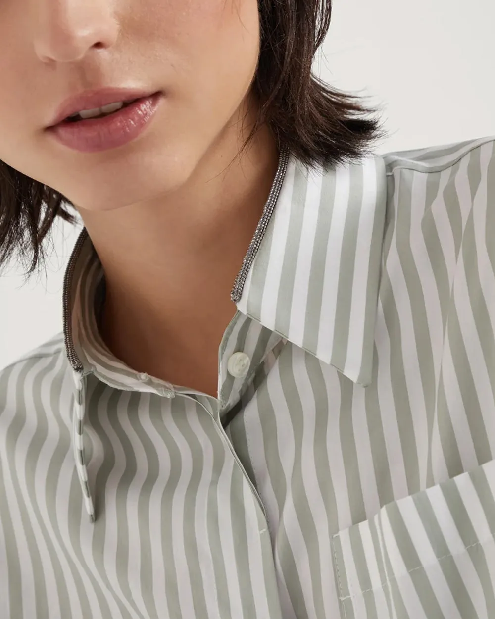 Green and White Stripe Silk Blouse