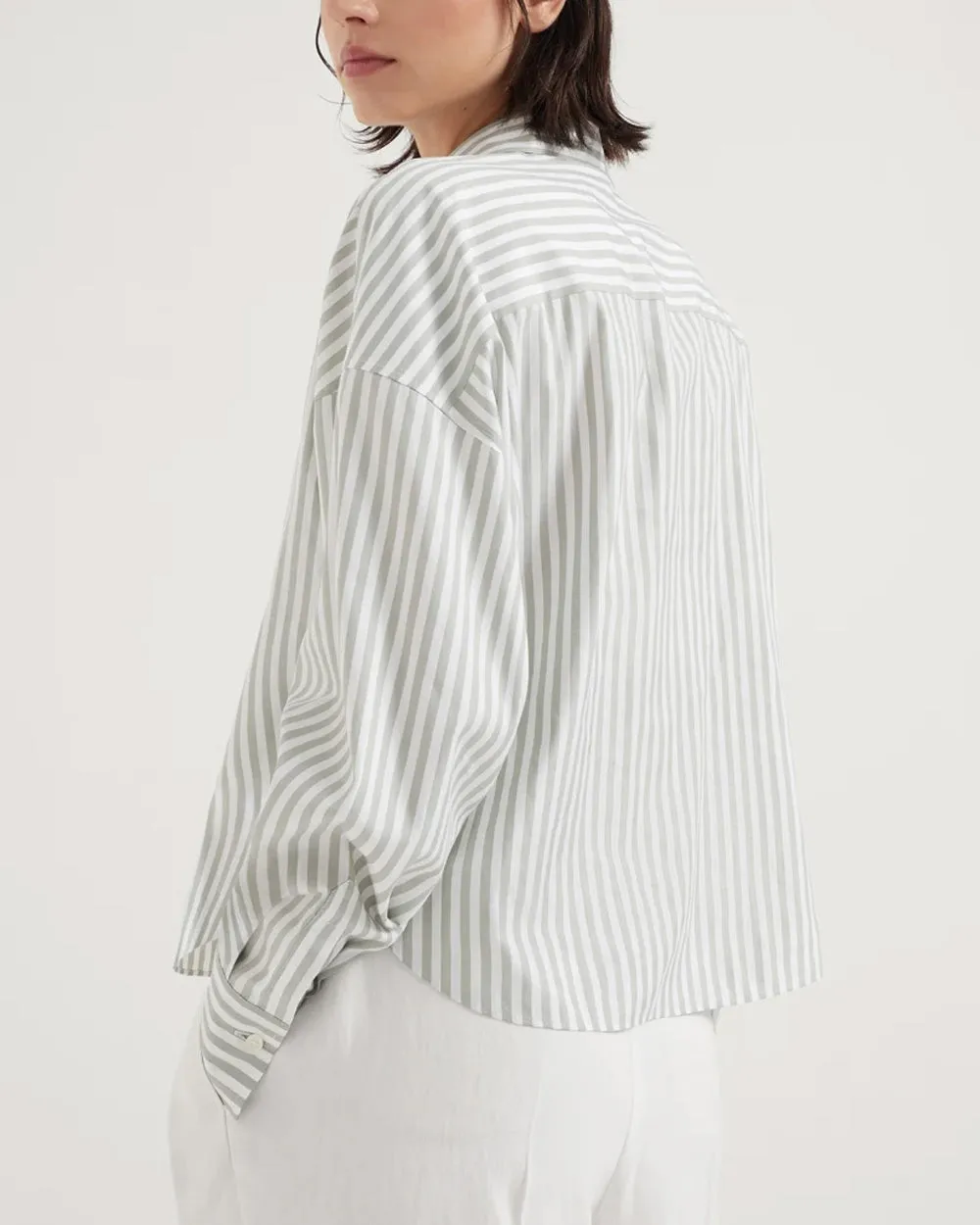 Green and White Stripe Silk Blouse