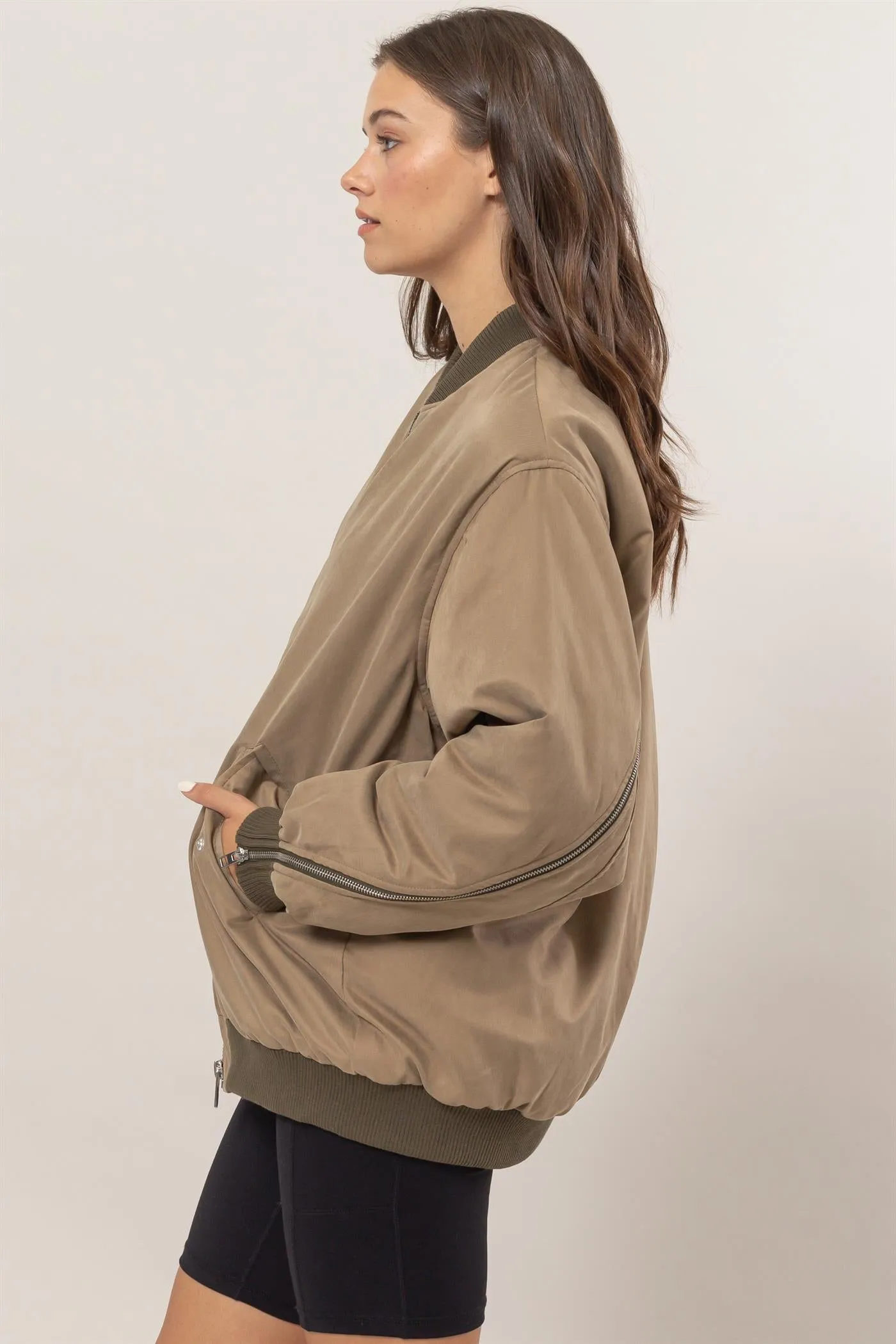 HF25A945-Zipper Detail Puffer Bomber Jacket